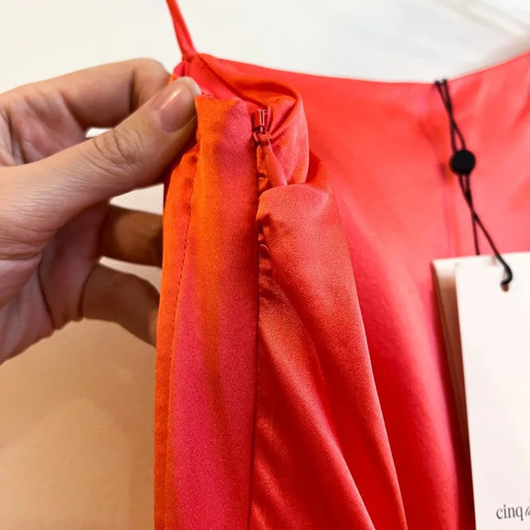 Cinq a Sept 100% Silk Satin Pink Coral One Shoulder Designer Formal Blouse S NWT - Picture 5 of 11